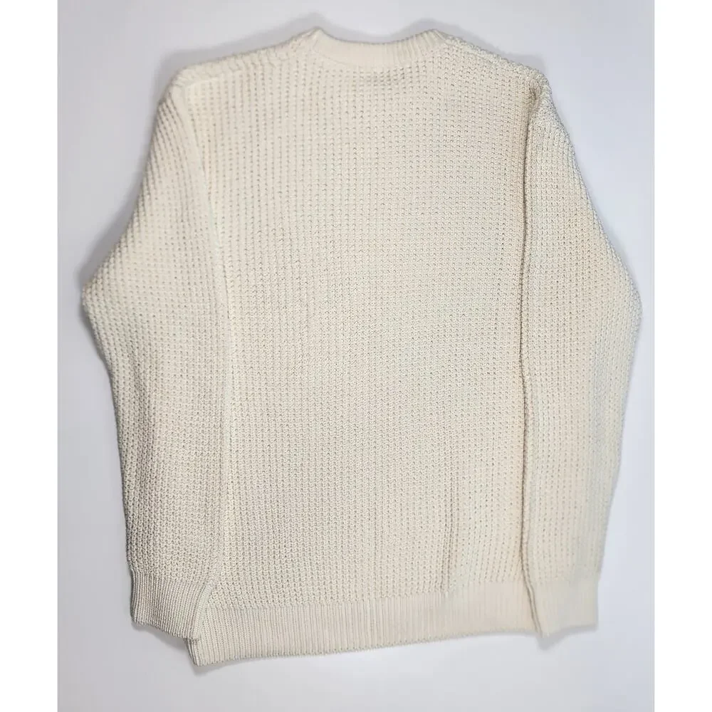 Zara Men's Cream Chunky‎ Knit Sweater Size L Cotton Crewneck Pullover